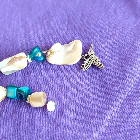 Hair Sticks Wooden with Abalone  Glass Beads and a Hummingbird. Handmade - Picture 3 of 6